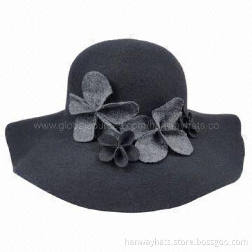 Fashion Ladies' Felt Hat with Flower Trim
